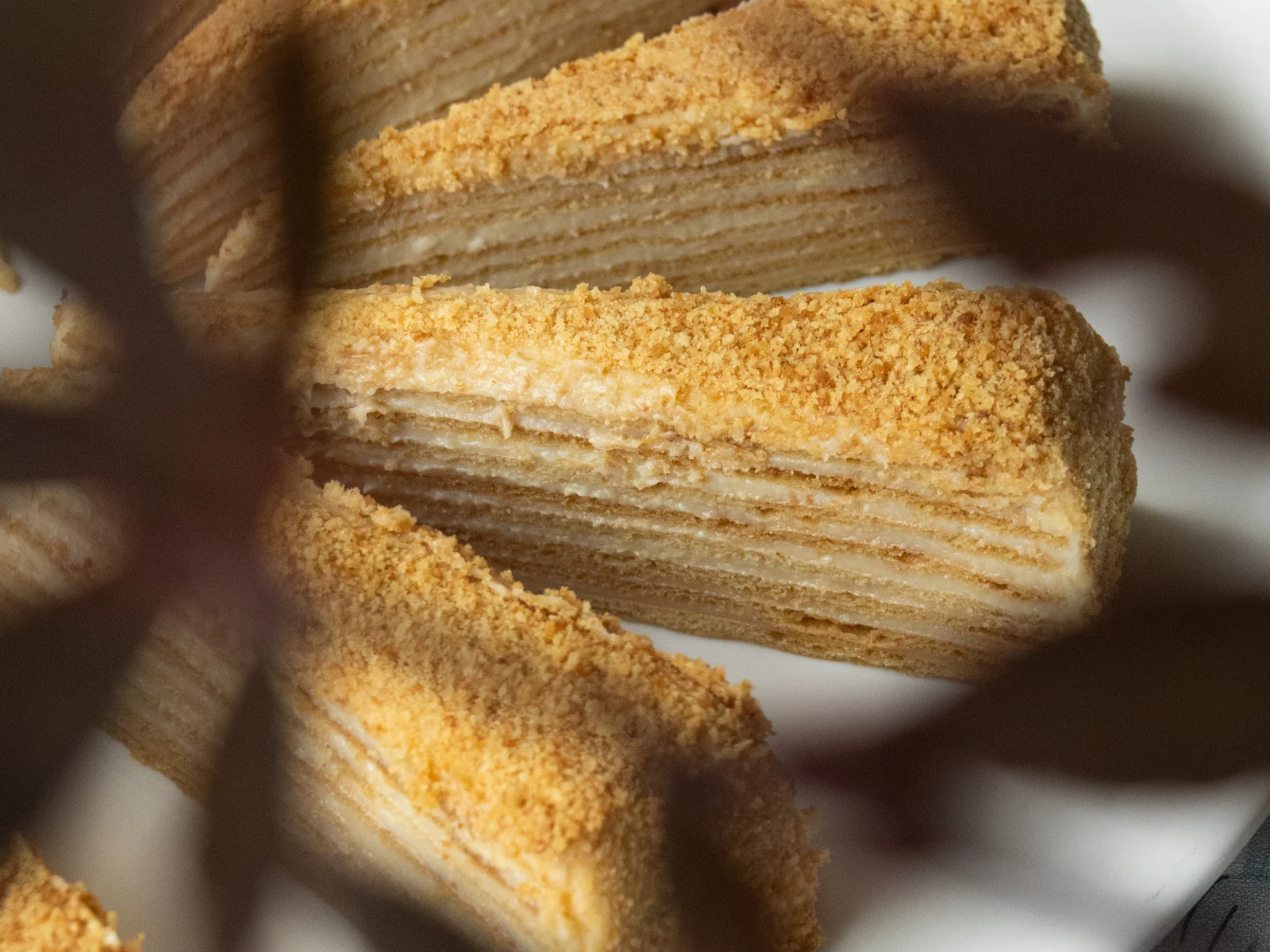 Slices of layered honey cake