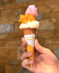 Colorful scoops of ice cream in a cone